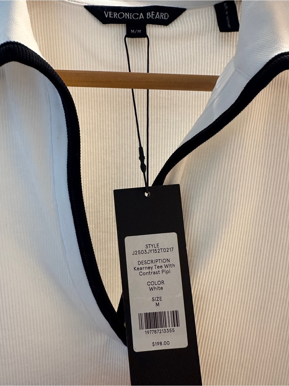 Veronica Beard White Tee with Black Contrast Trim - Picture 2 of 3
